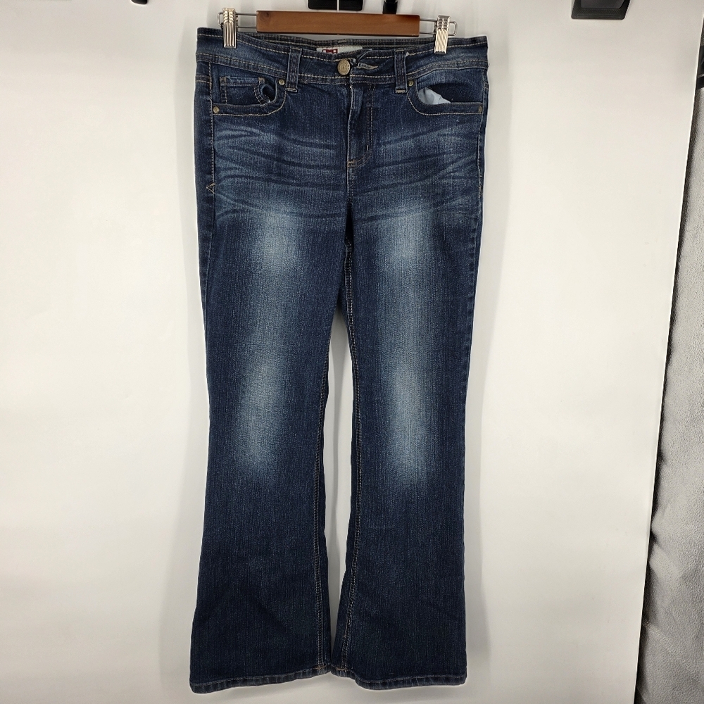 l.e.i. Sophia Hipster Flare Jeans Junior’s 13 Dark Wash Y2K Low Rise Stretch